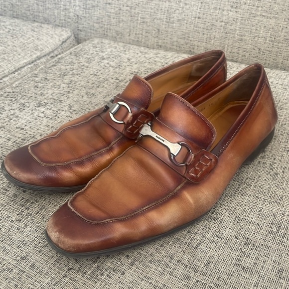 Magnanni Men's Silvano Apron Toe Bit Loafers Tan Leather Loafers Size 12 - Picture 3 of 17